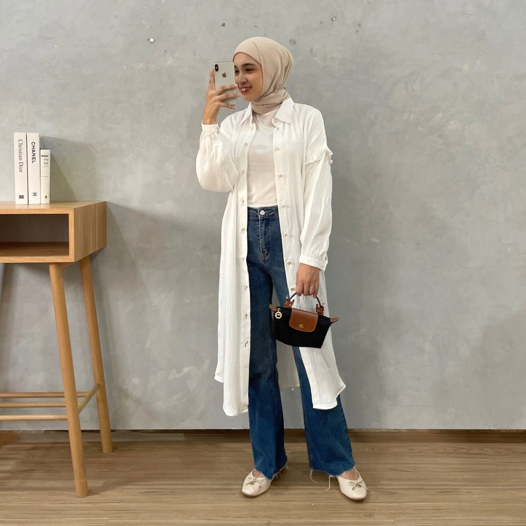 Image of Eclemix Midi Dress Zumia | Gamis Wanita Polos Kancing Depan